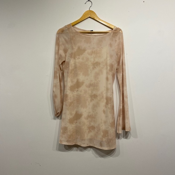 American Eagle Mesh Retro Lined Bell Sleeves Boho Tie Dye Mini Dress Size Small - Picture 2 of 5